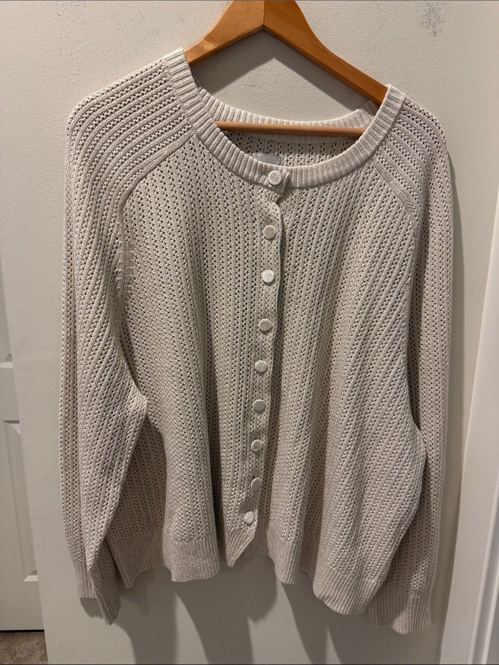 NIC+ZOE Cream Metallic Open-Knit Button Cardigan NWT size 2X